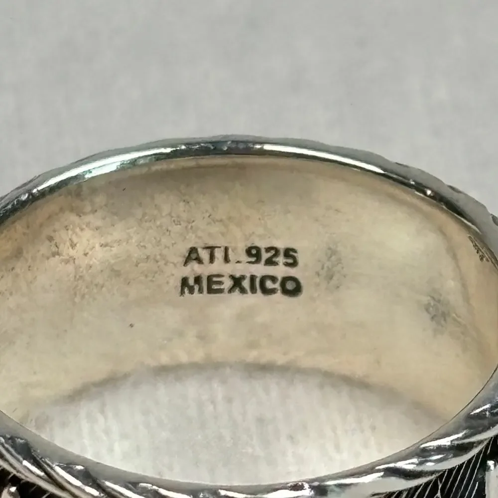 Celestial Hamsa Evil Eye Sterling Silver Ring Vintage ATI 925 Mexico Size 8.75